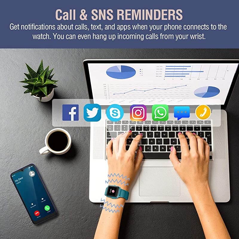 Smart Watch for Android Phones and iOS Phones, All-Day Activity Tracker with Heart Rate Sleep Monitor, 1.3" Full Touch Screen, 5ATM Waterproof Pedometer, Smartwatch for Men Women