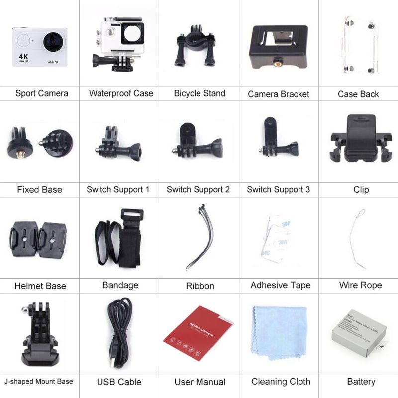 H9SE Full HD 4K(3840*2160) Ultra HD Wifi 30M Waterproof 2.0" 1080p 60fps12MP Sports Action Camera DV 155&deg; Wide Angle Lens