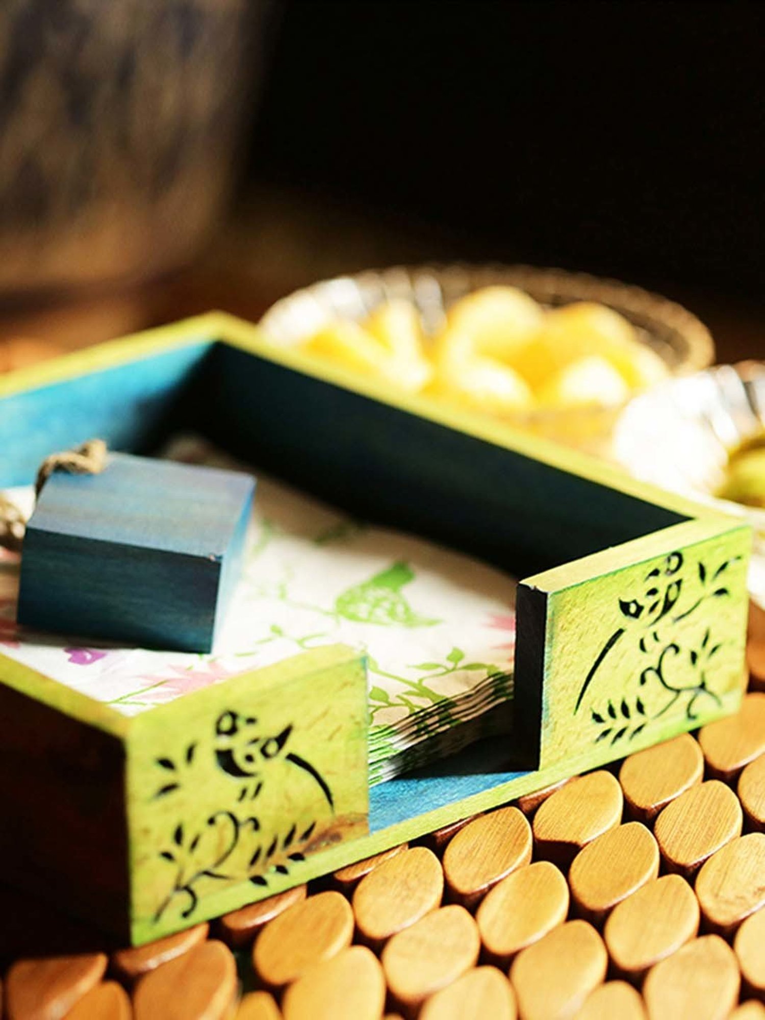 ExclusiveLane The Dancing Peacock Brown Sheesham Wood Napkin Holder - Set of 1