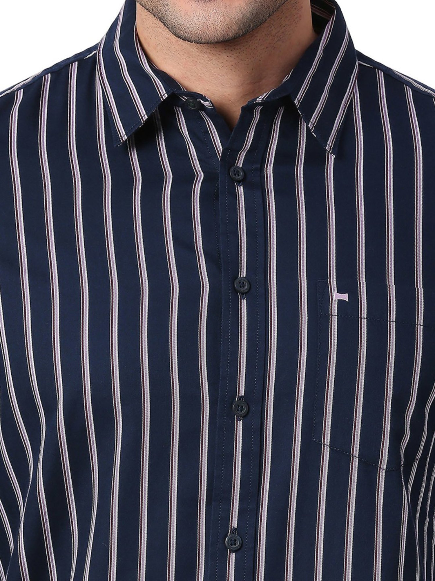 Basics Navy Slim Fit Striped Shirt