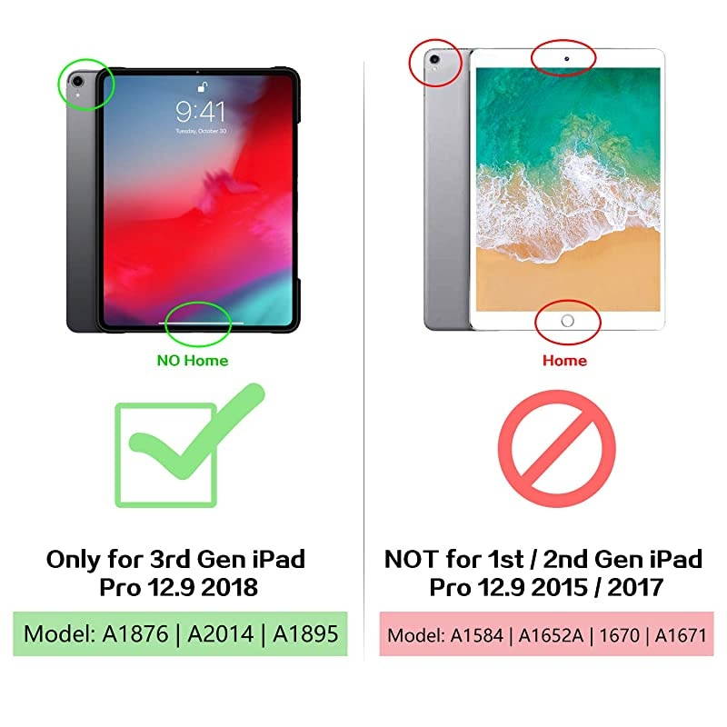 Pro 129 Case with Keyboard2018 Support Apple Pencil Charging with Pencil Holder Magnetically Detachable Wireless Keyboard for Pro 129 2018 Not for 20172015 Black