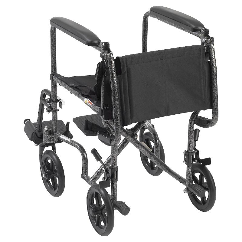 Drive Medical Lightweight Steel Transport Wheelchair, Fixed Full Arms, 17" Seat
