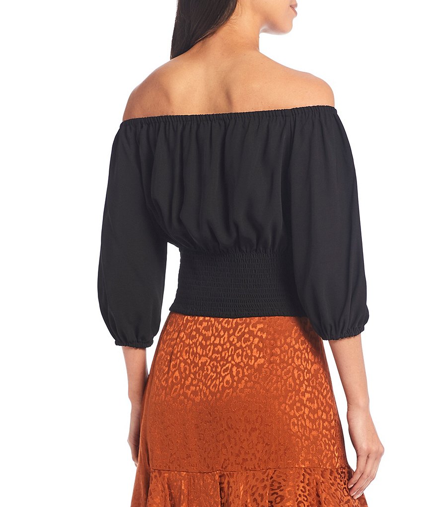Gianni Bini Quinn Off-the-Shoulder 3/4 Sleeve Smocked Waist Blouse