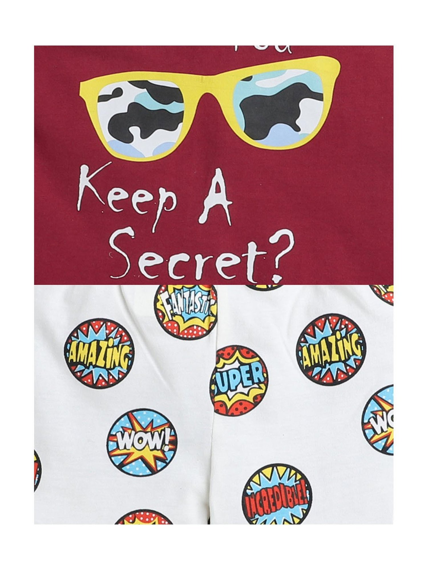 Bumzee Kids Maroon & White Printed T-Shirt with Shorts