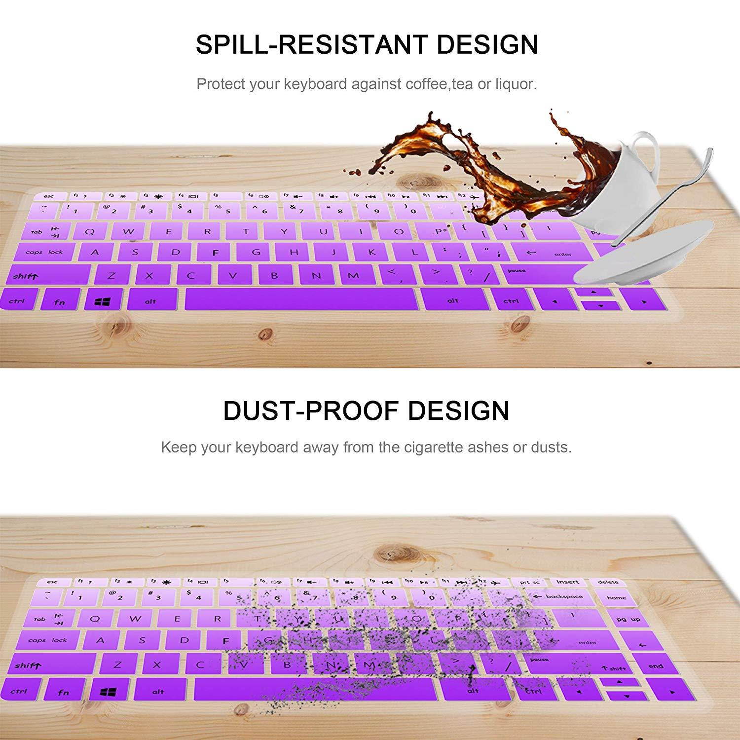 [2 pack]HP Stream 14 Inch Laptop Keyboard Cover Skin for HP Stream 14-ax Series,14 inch HP Pavilion 14-ab 14-ac 14-ad 14-al 14-an Series,14-ab010 14-ab166us 14-ac159nr 14-al062nr(Gradualpurple+clear)