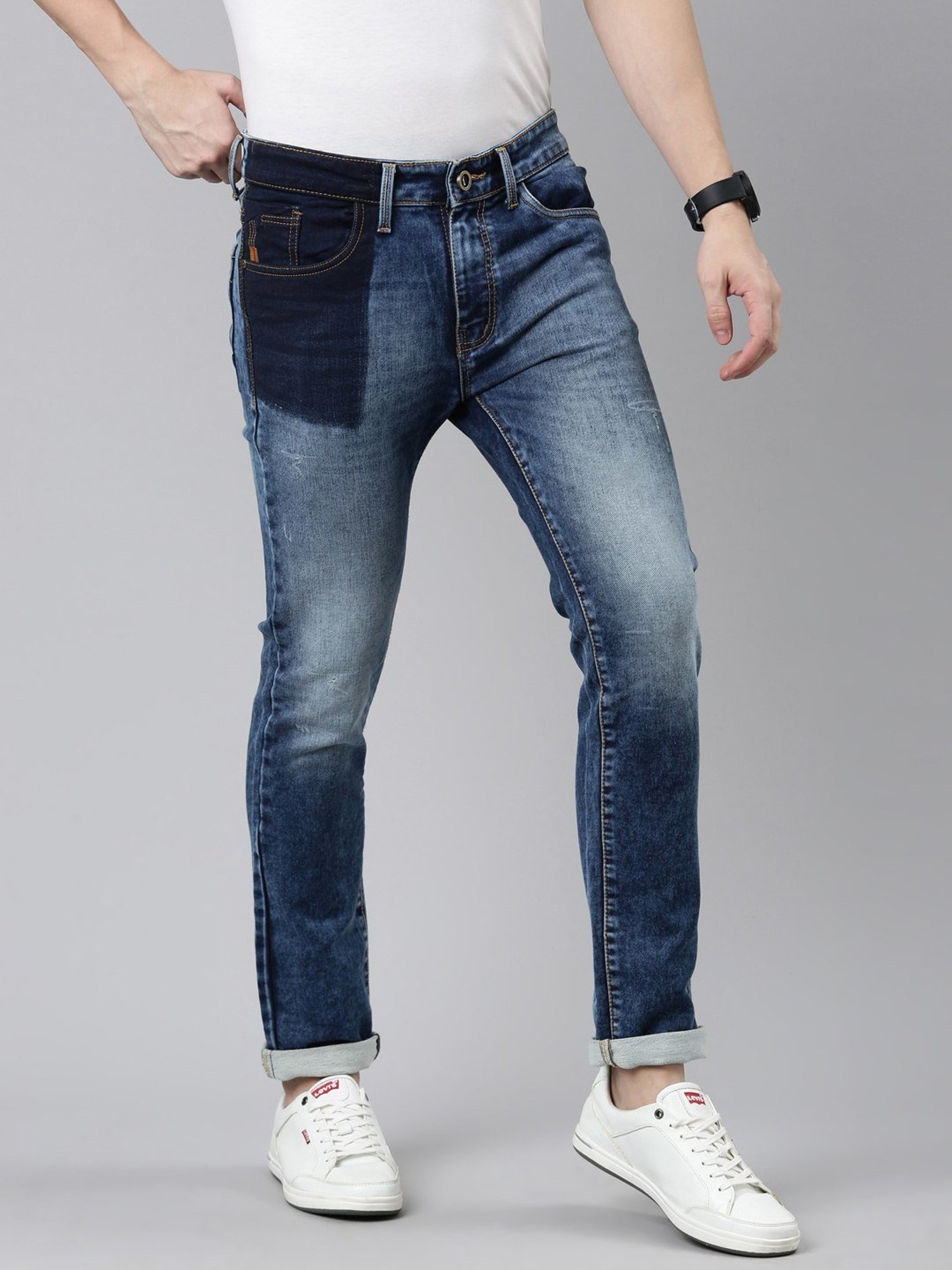CINOCCI Blue Cotton Slim Fit Jeans