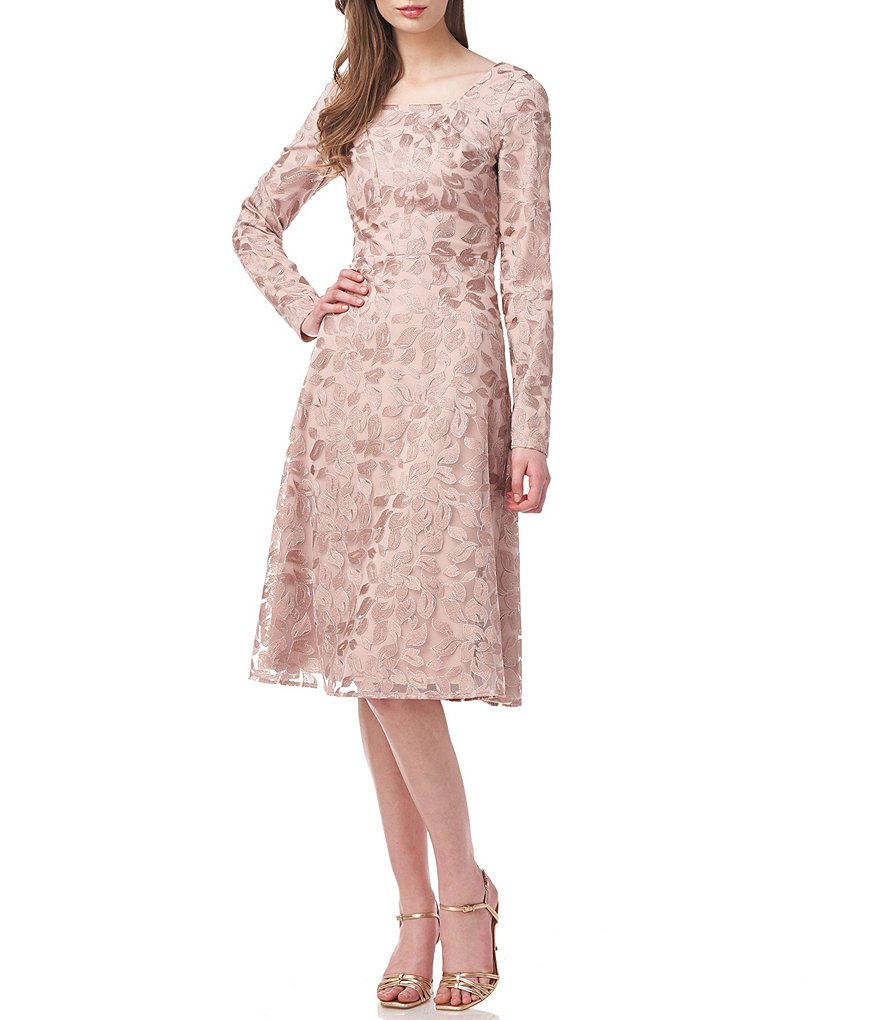 JS Collections Square Neck Long Sleeve Knee Length Dress