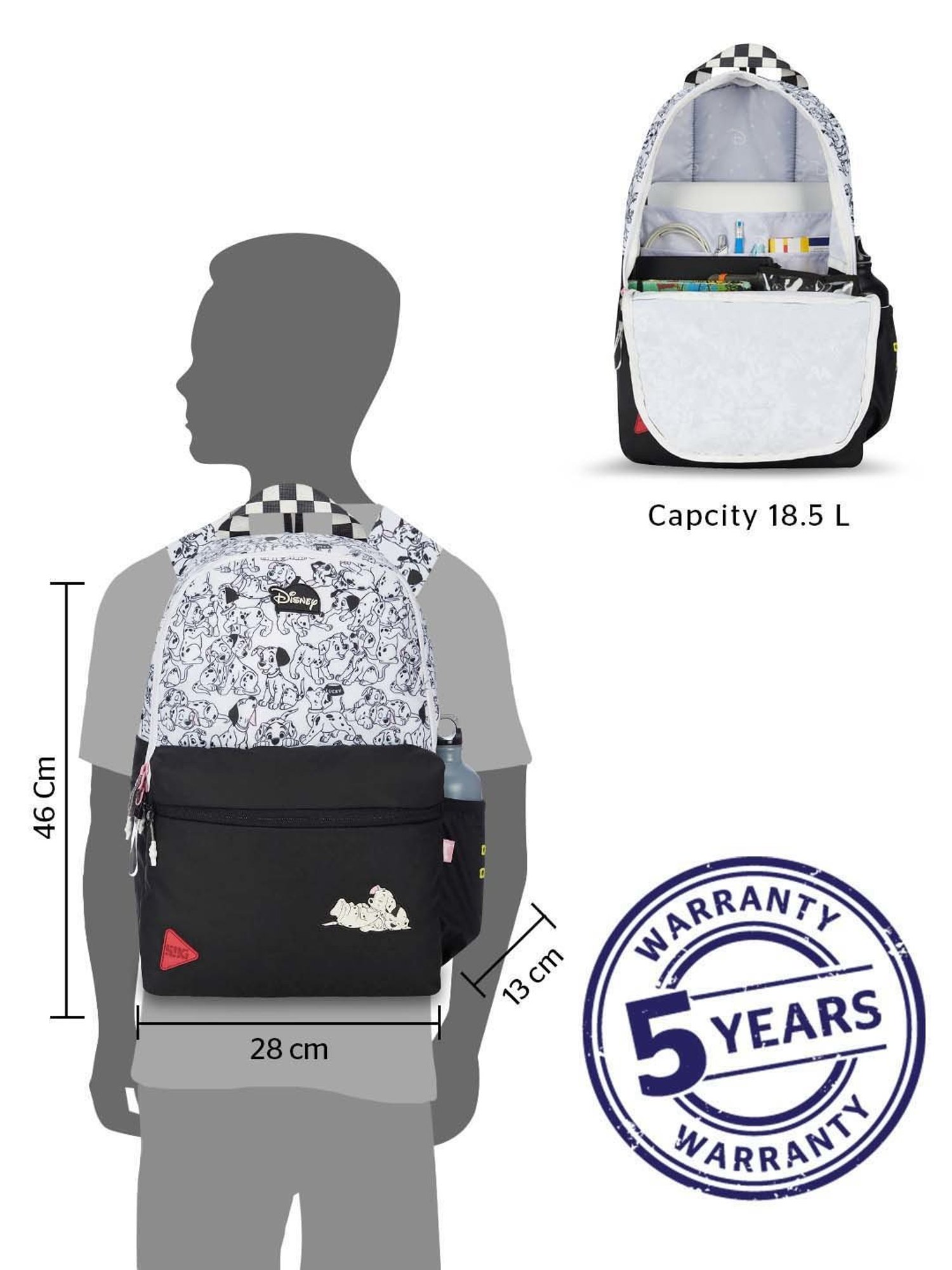 Wiki 18.5 Ltrs White & Black Medium Backpack