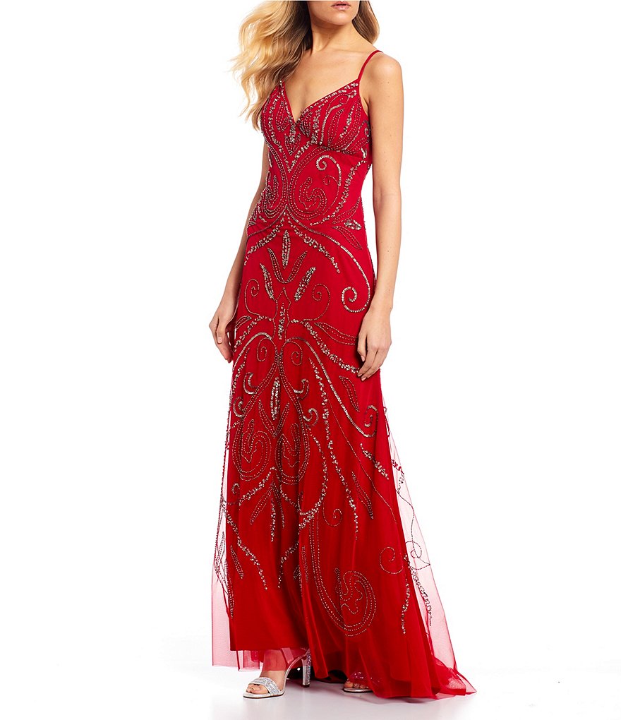 Jump Spaghetti Strap Beaded Pattern Long Dress