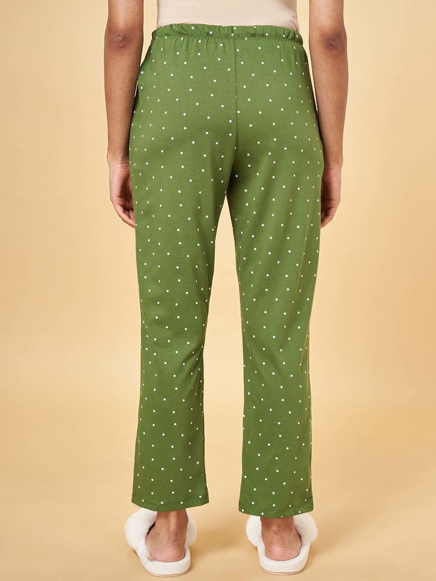 Dreamz by Pantaloons Olive Green Cotton Polka Dots Pyjamas