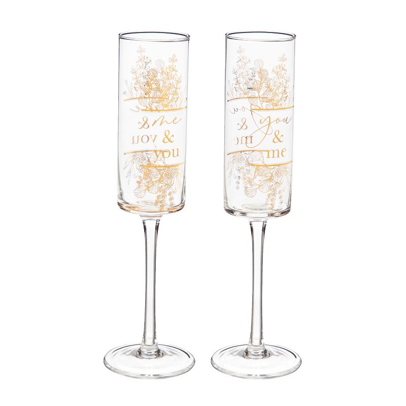 Evergreen Cypress Home You & Me/ Me & You Champagne Flutes 8oz. Gold Metallic Set of 2