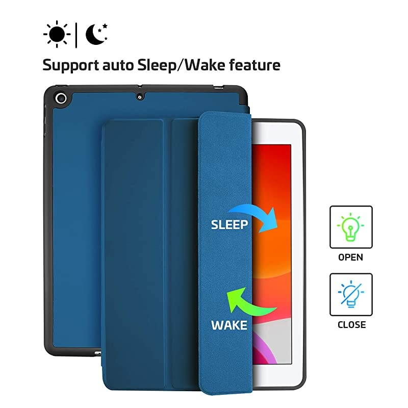 New iPad 102 Case 2020 8th Generation 2019 7th Generation with Pencil Holder and Flexible Soft TPU Back Cover Slim Steady Stand Protective Case for 102 iPad 8th iPad 7th Navy