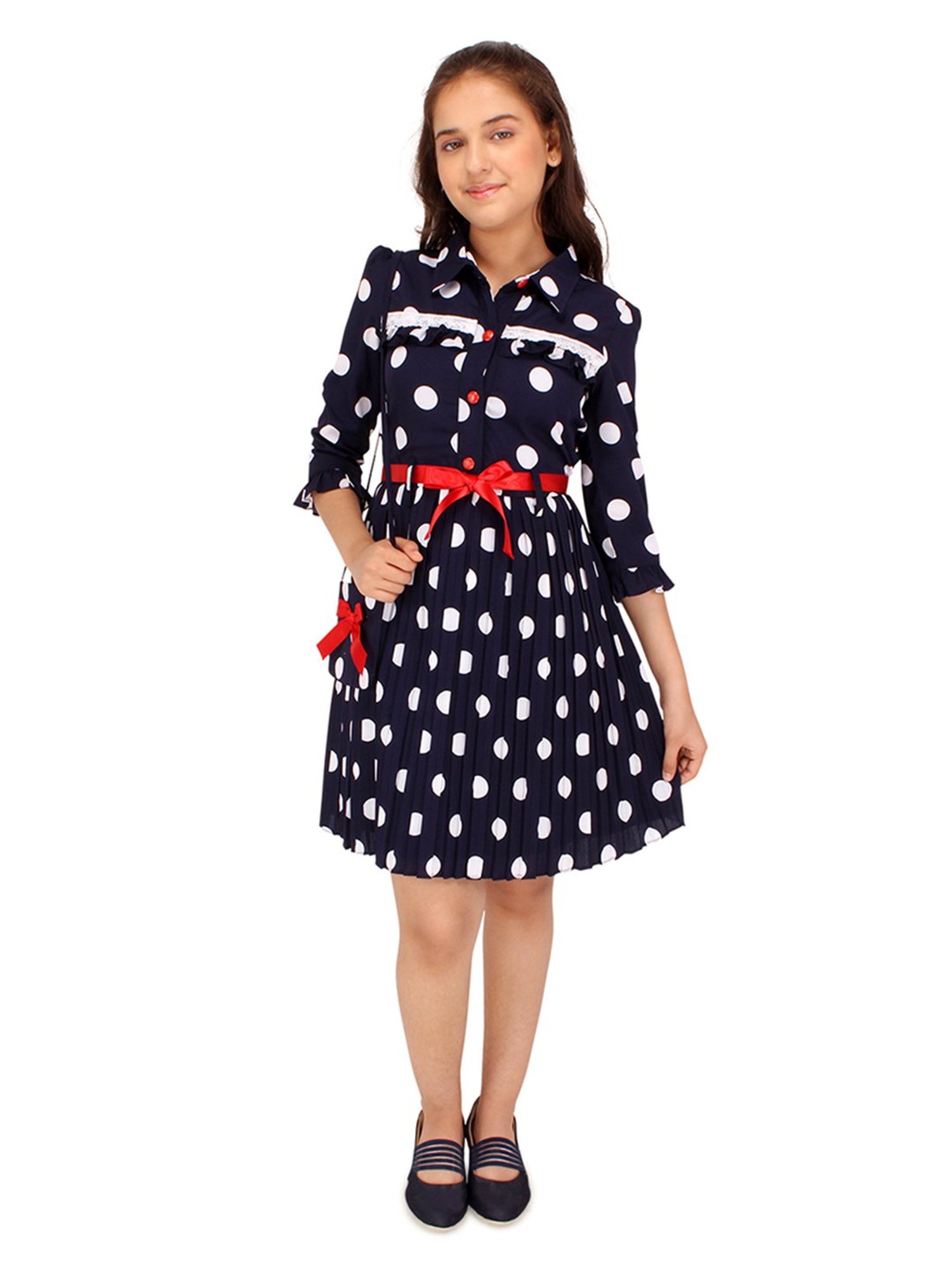 Cutecumber Kids Navy Printed Dress with Sling Bag