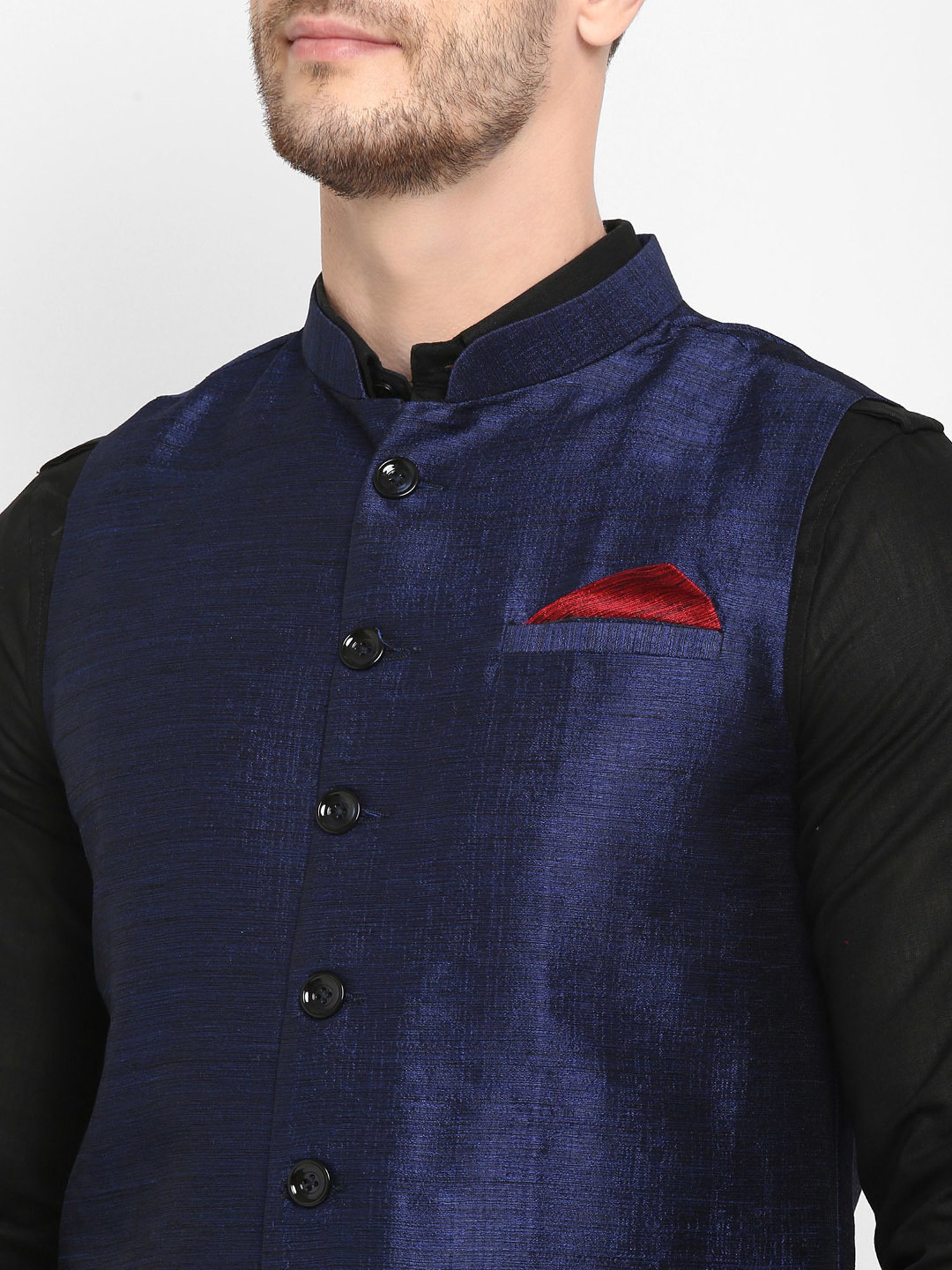 Hangup Plus Navy Regular Fit Nehru Jacket