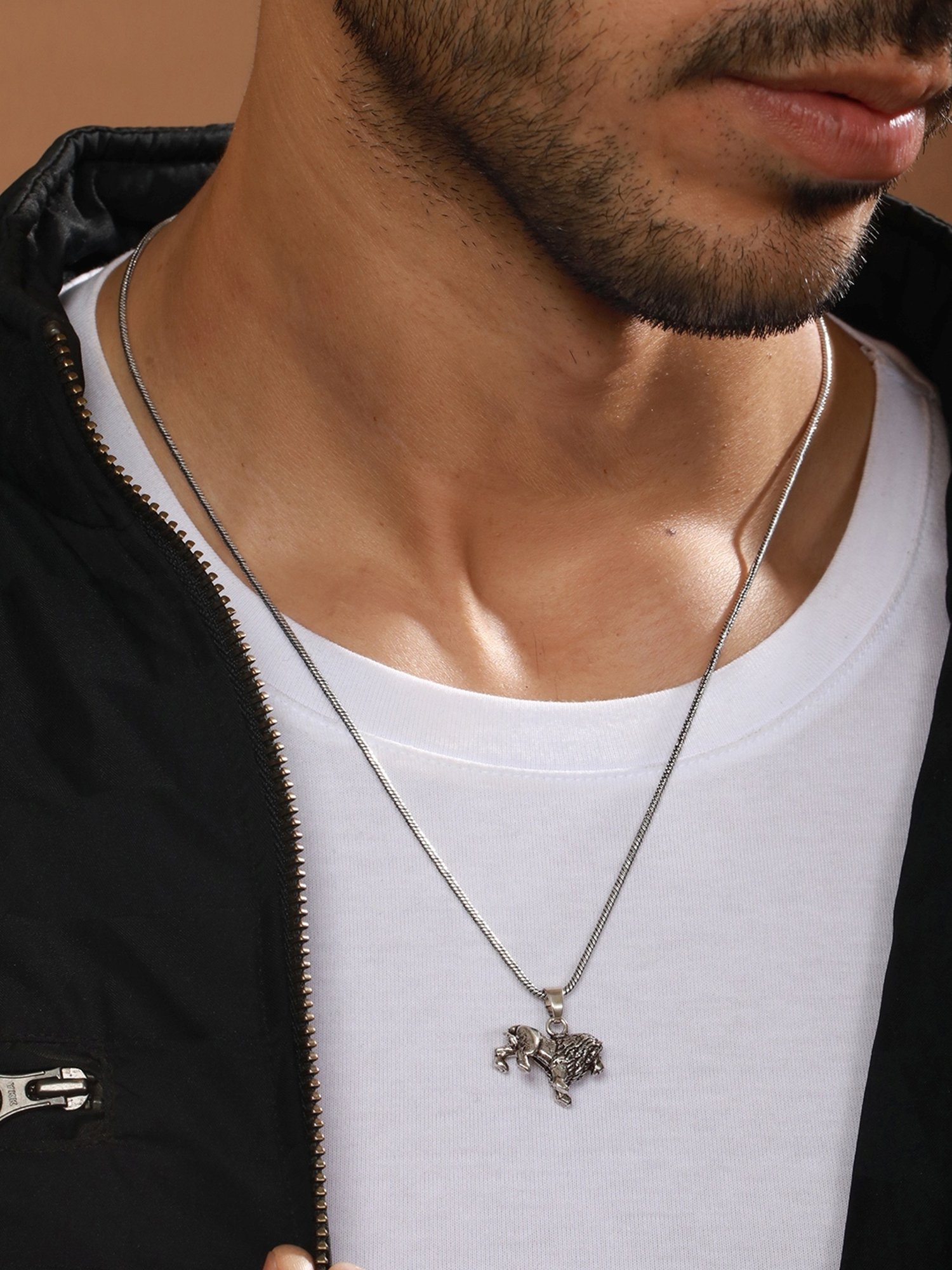 Bold by Priyaasi Lion Black Casual Pendant With Chain for Men