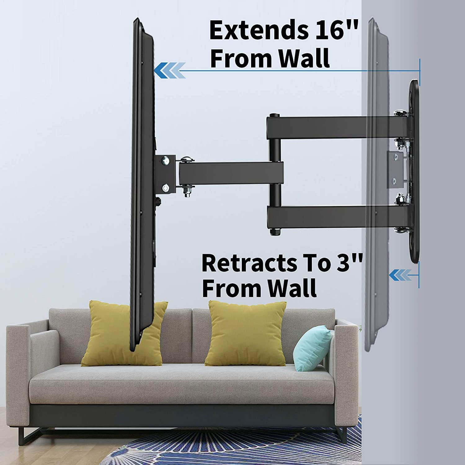 Fozimoa Full Motion TV Wall Mount for Most 26-55 Inch TVs with Swivels, Tilts & Extends, TV Bracket VESA 400x400 Fits LED, LCD, OLED, 4K TVs Up to 66 lbs, Fits Single Stud