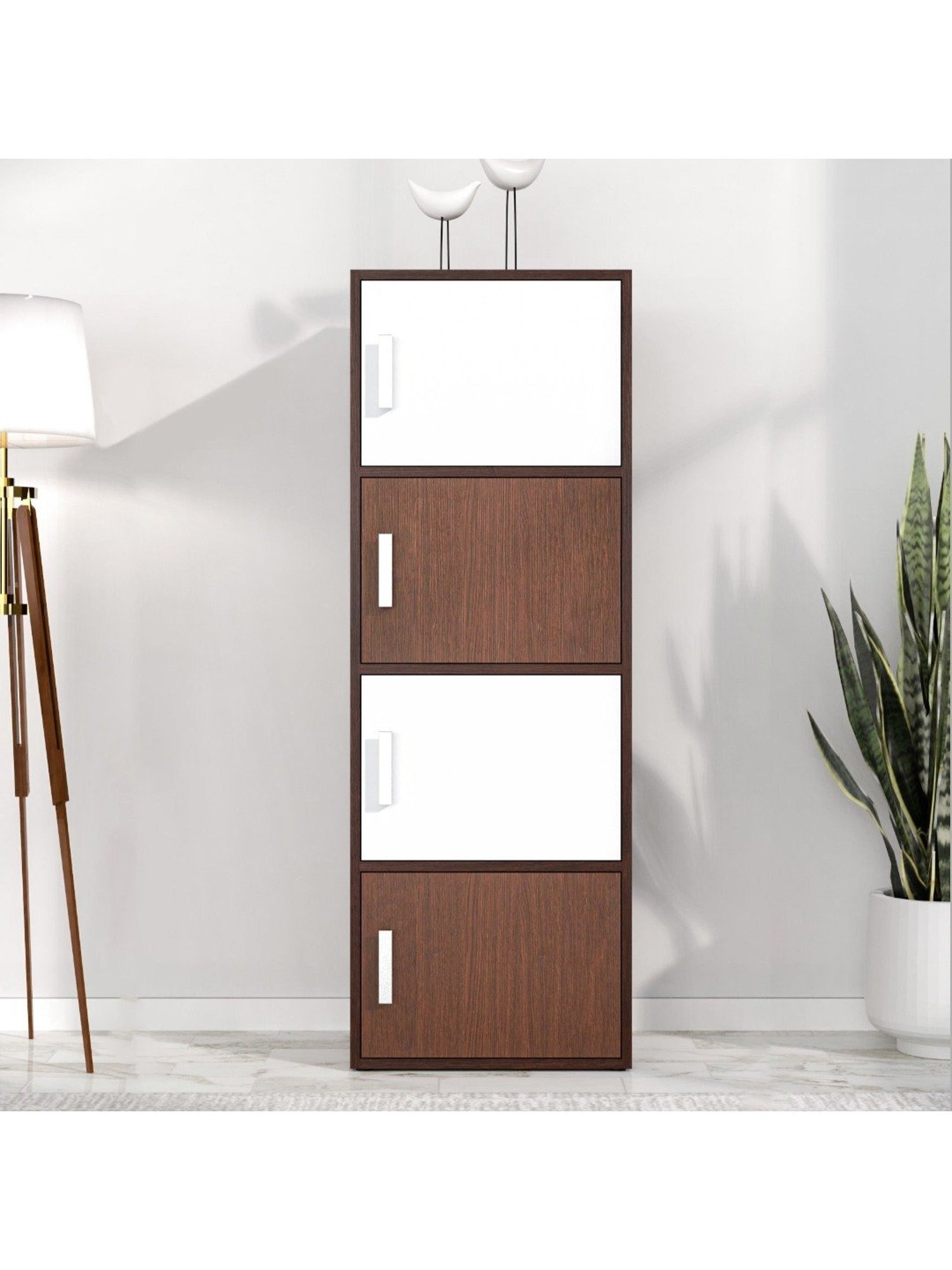 Nilkamal Sear Urban Walnut & Oak White Engineered Wood 4 Tier Storage Cabinet