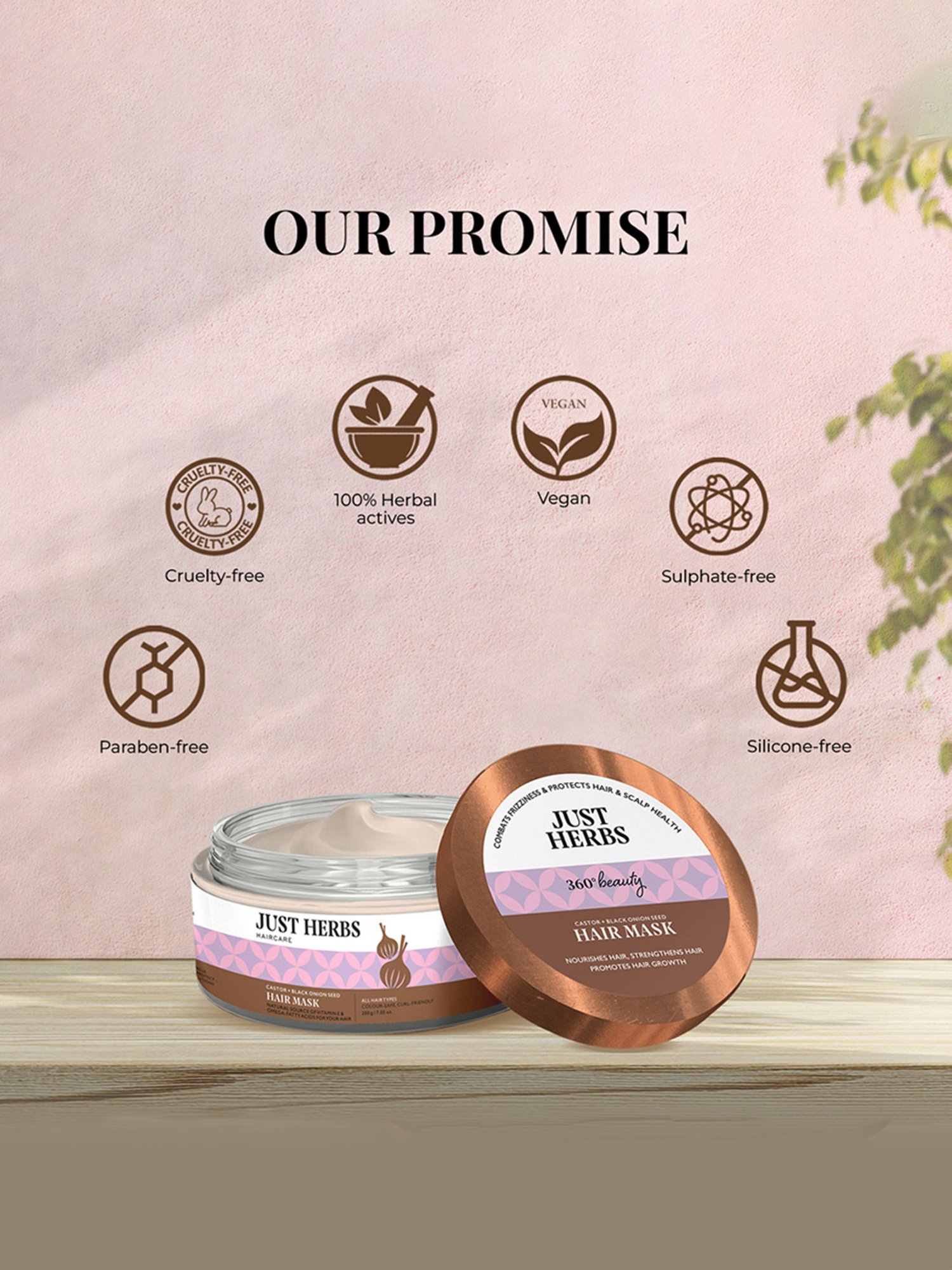 JUST HERBS Castor + Black Onion Seed Hair Mask - 200 gm