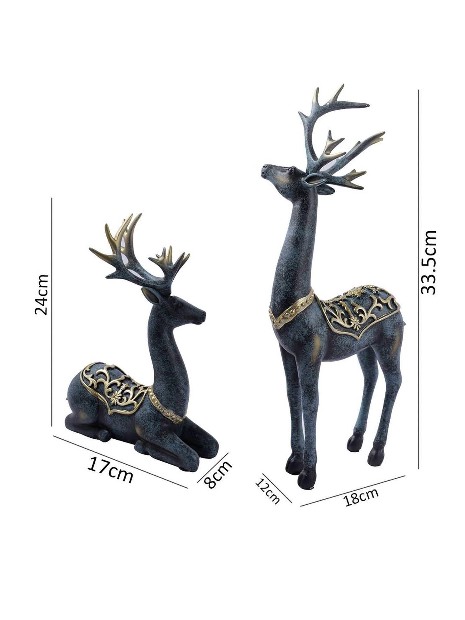 Tayhaa Black & Green Reindeer Sculpture Showpiece Set of Two