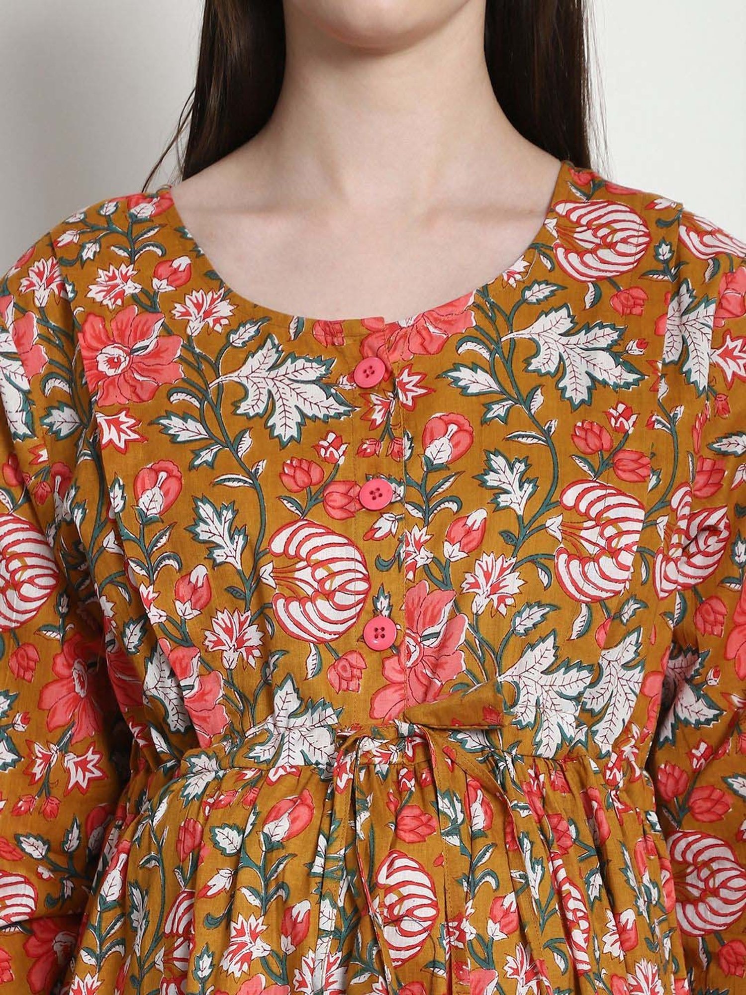 Secret Wish Brown Cotton Floral Straight Night Dress