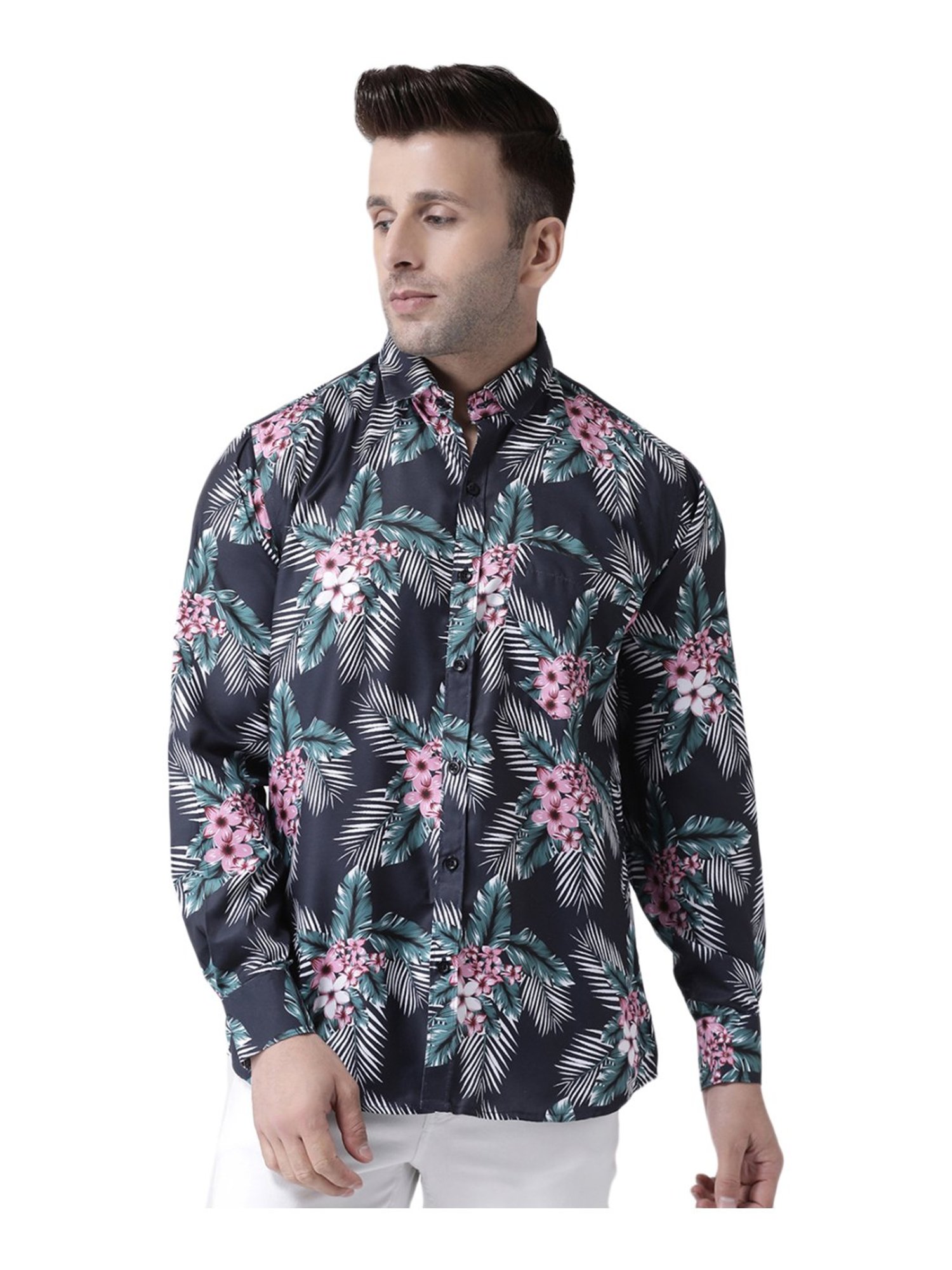 Hang Up Black & Green Cotton Slim Fit Printed Shirt