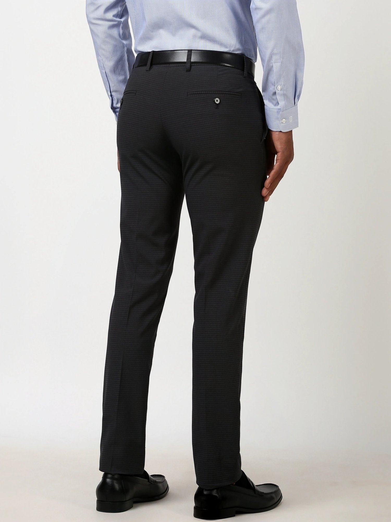 Peter England Grey Slim Fit Self Pattern Trousers