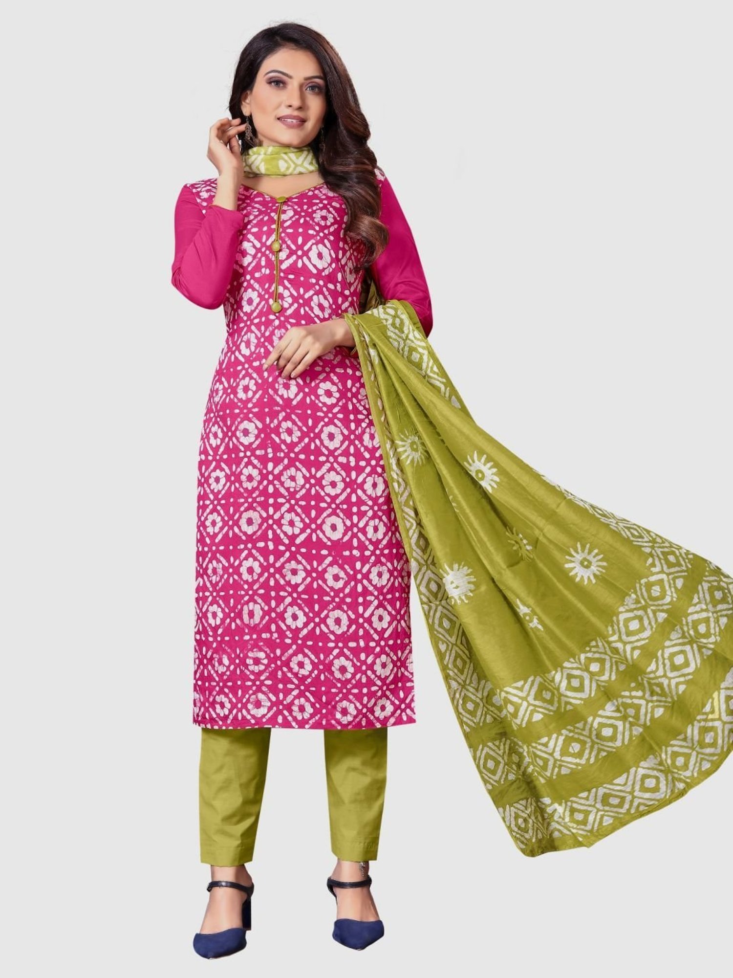 APNISHA Pink Printed Unstitched Dress Material