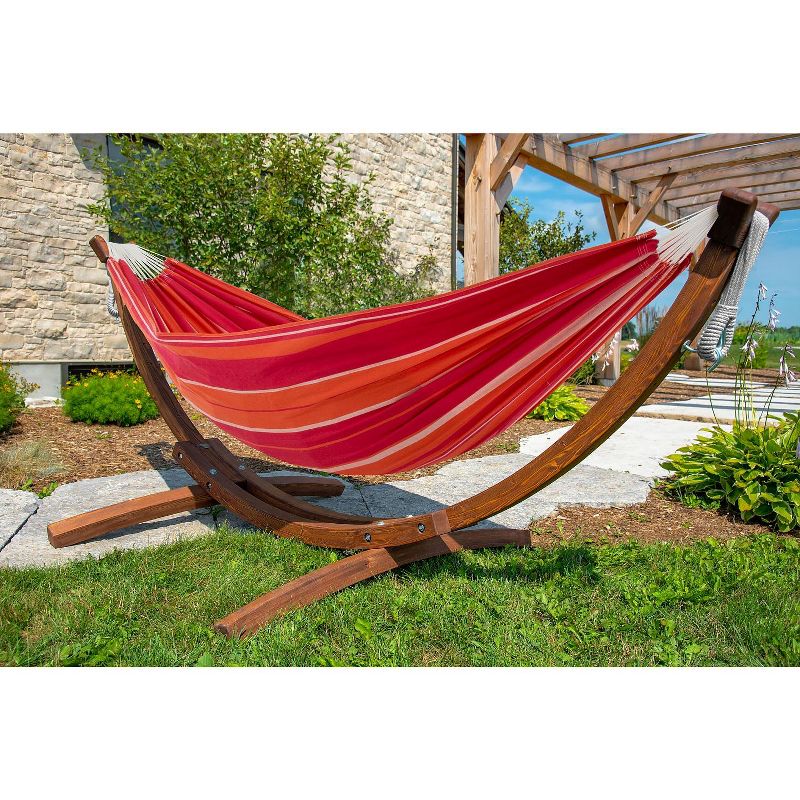 Double Cotton Hammock with 8' Solid Pine Arcs Stand in Mimosa