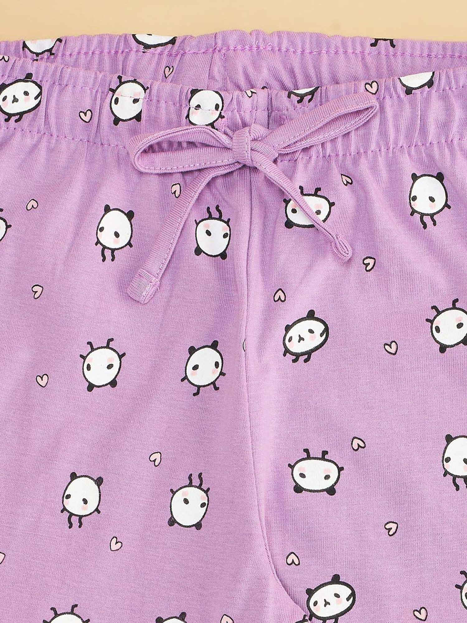 YU by Pantaloons Girls Lilac & Black Cotton Printed Pajamas (Pack of 2)