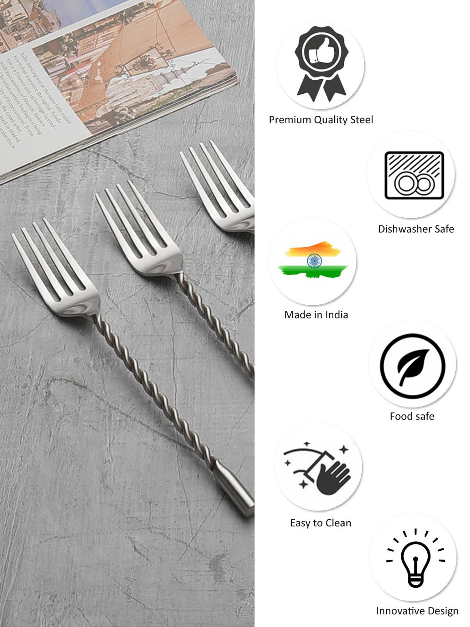 VarEesha Silver Stainless Steel Twisted Handle Forks - Set of 6