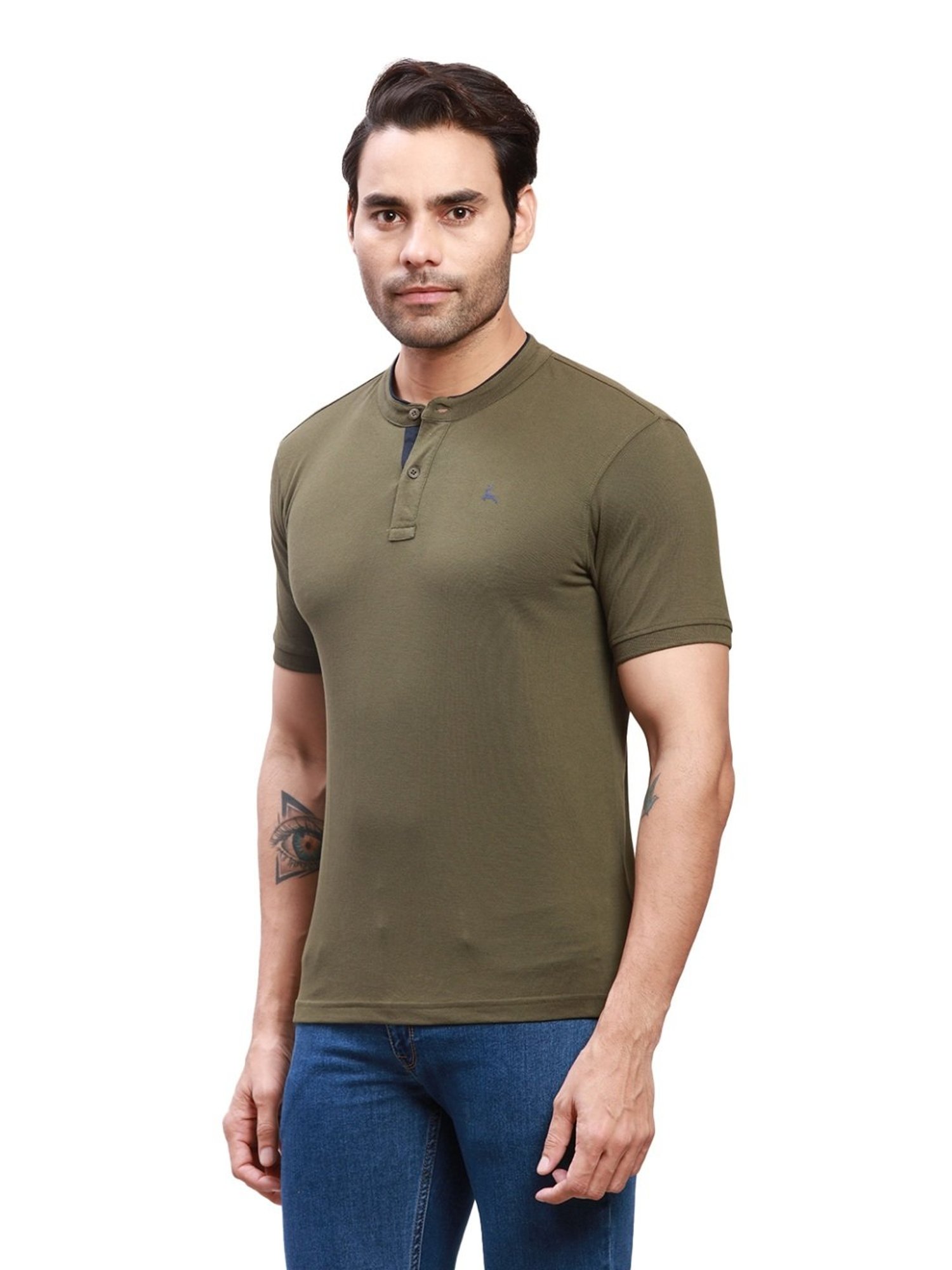 Parx Olive Regular Fit Henley T-Shirt