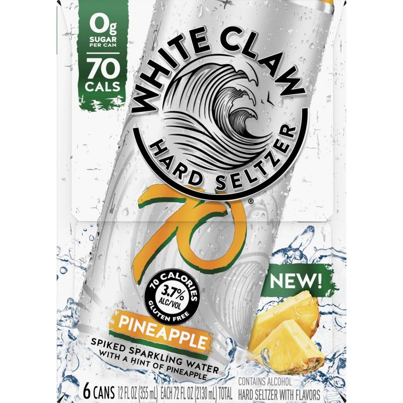 White Claw 70 Pineapple Hard Seltzer - 6pk/12 fl oz Slim Cans