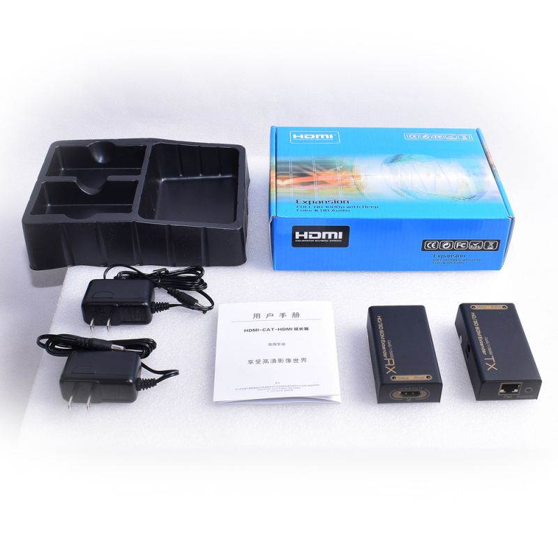 HDMI-CAT-HDMI Extender CAT-6 cable between Rx and TX Up to 60 Meters