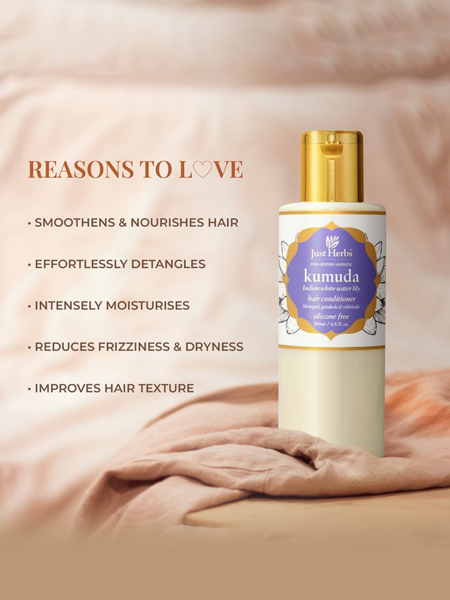 JUST HERBS Kumuda Indian White Water Lily Silicone Free Hair Conditioner - 200 ml