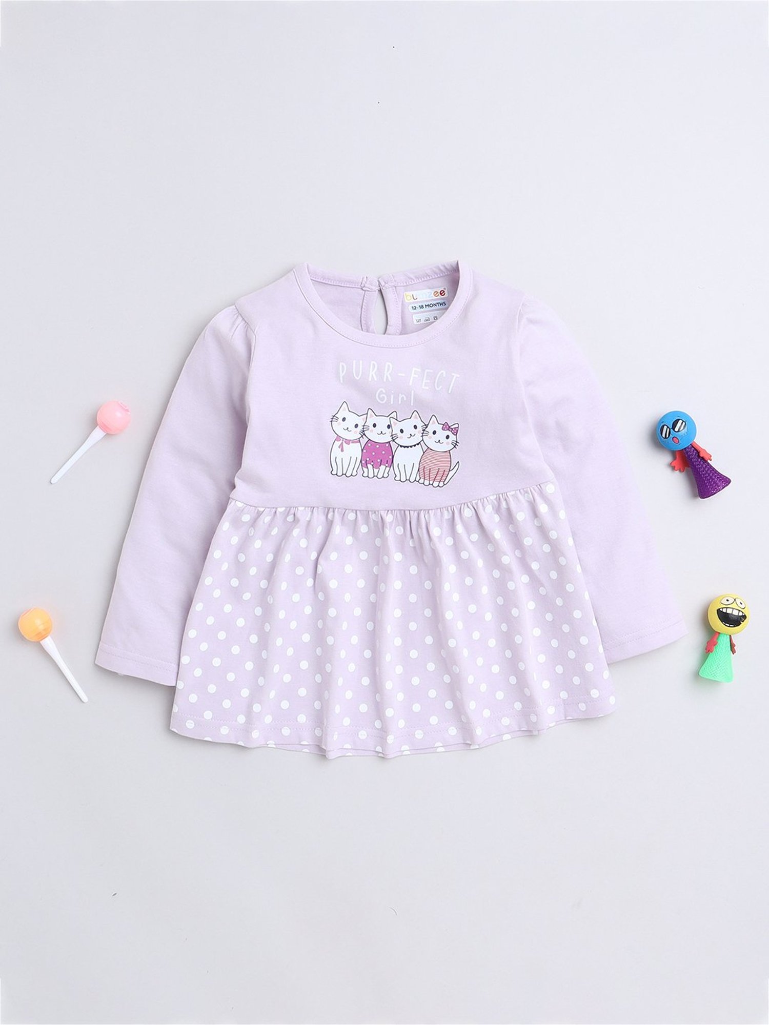 Bumzee Kids Lilac Printed Full Sleeves Frock