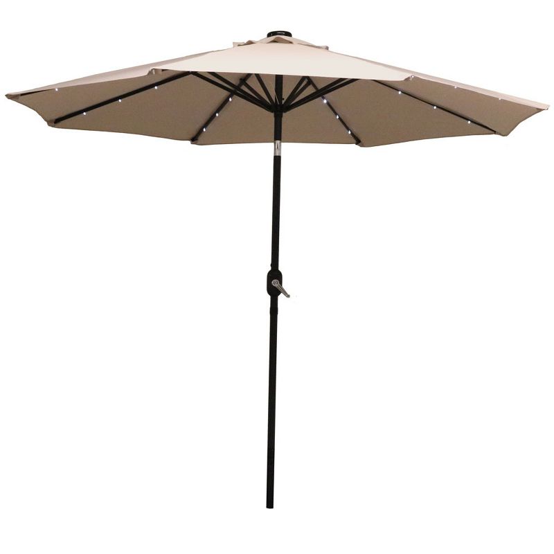 Sunnydaze Outdoor Solar Patio Umbrella with Polyester Canopy, LED Lights and Push Button Tilt and Crank - 9' - Beige