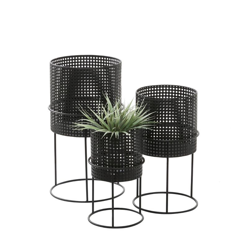 Set of 3 Metal Punched Planter Black - CosmoLiving by Cosmopolitan