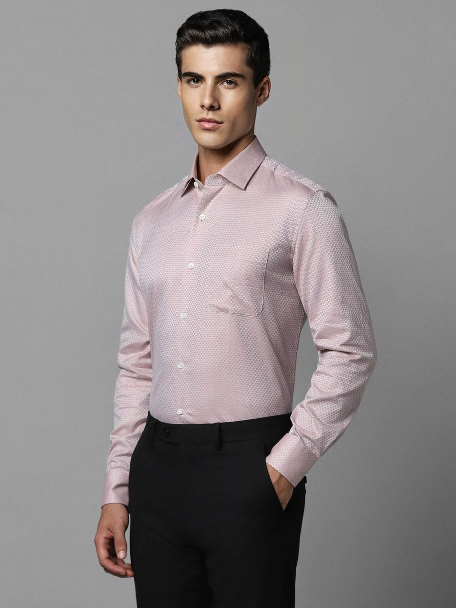 Luxure By Louis Philippe Pink Cotton Slim Fit Printed Shirt