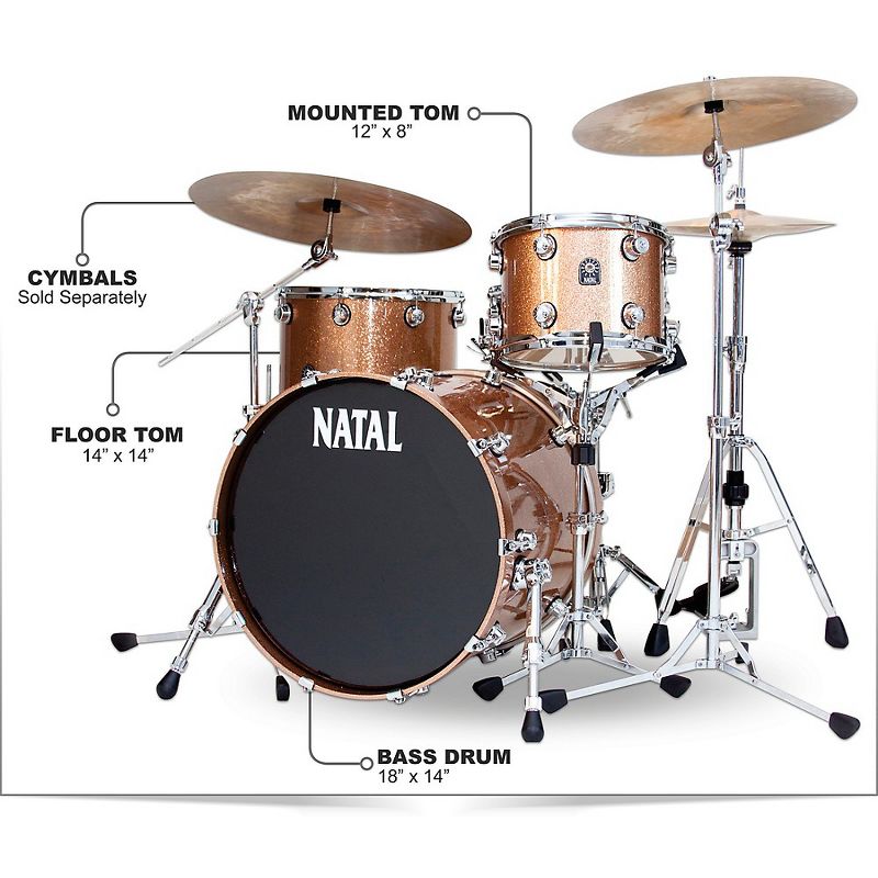 Natal Drums Cafe Racer Traditional Jazz 3-Piece Shell Pack with 18 in. Bass Drum Champagne Sparkle