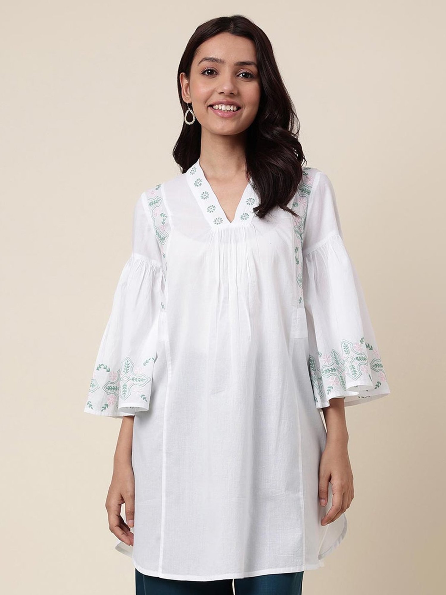 Fabindia White Cotton Embroidered Tunic