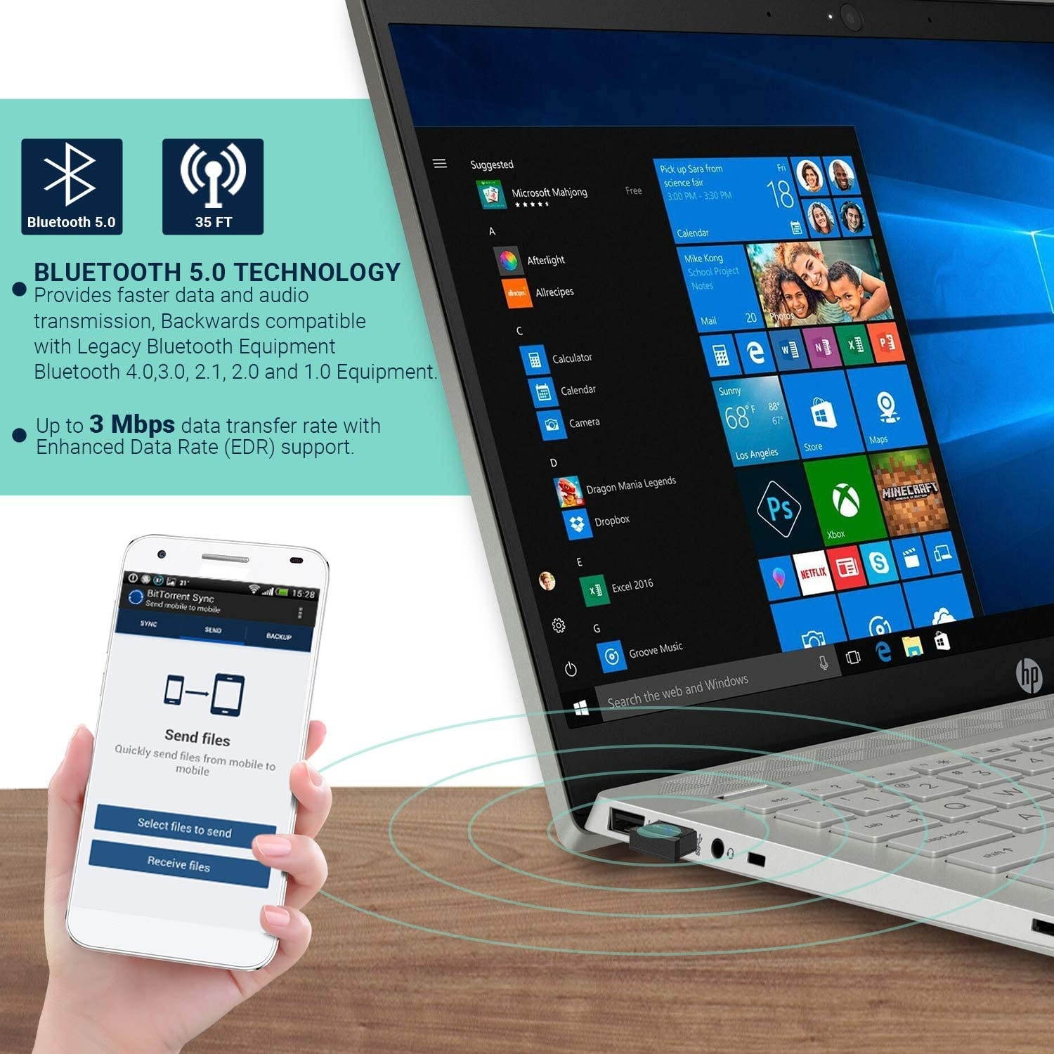 Bluetooth 5.0 USB Adapter Lovin Product USB Bluetooth 5.0 Wireless EDR Micro Adapter support Windows 108.1/87VistaXP32/64Bit for Desktop Laptop computer Headphone Headset Speaker Keyboard Mouse