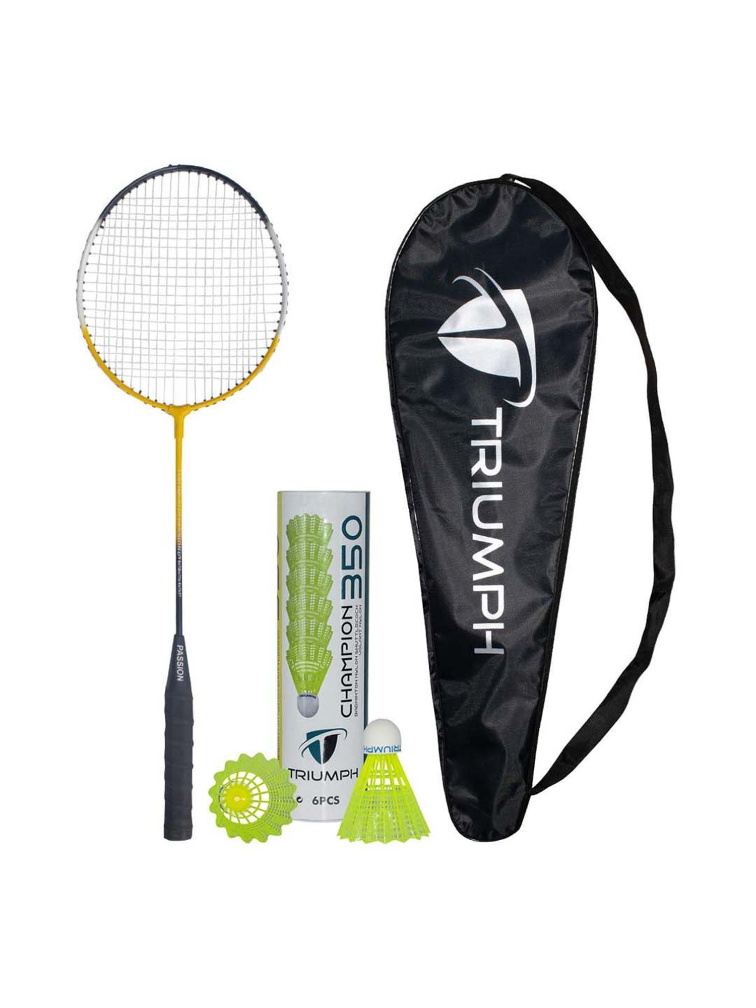 Triumph Multicolored Badminton Racquet with Champion 350 Shuttlecock for Men (6Pcs)