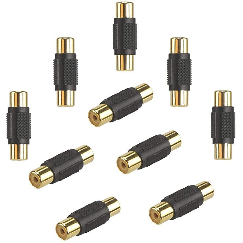 10 Pack RCA Female to RCA Female Coupler Adapter AV Audio Video Cable RCA Connector Gold Plated