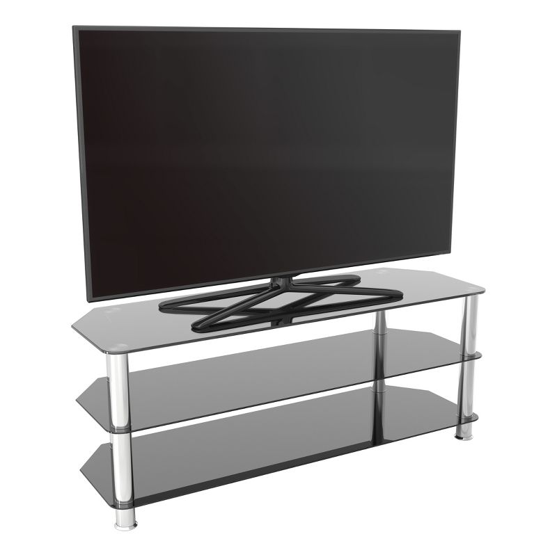 60" TV Stand with Glass Shelves - Silver/Black