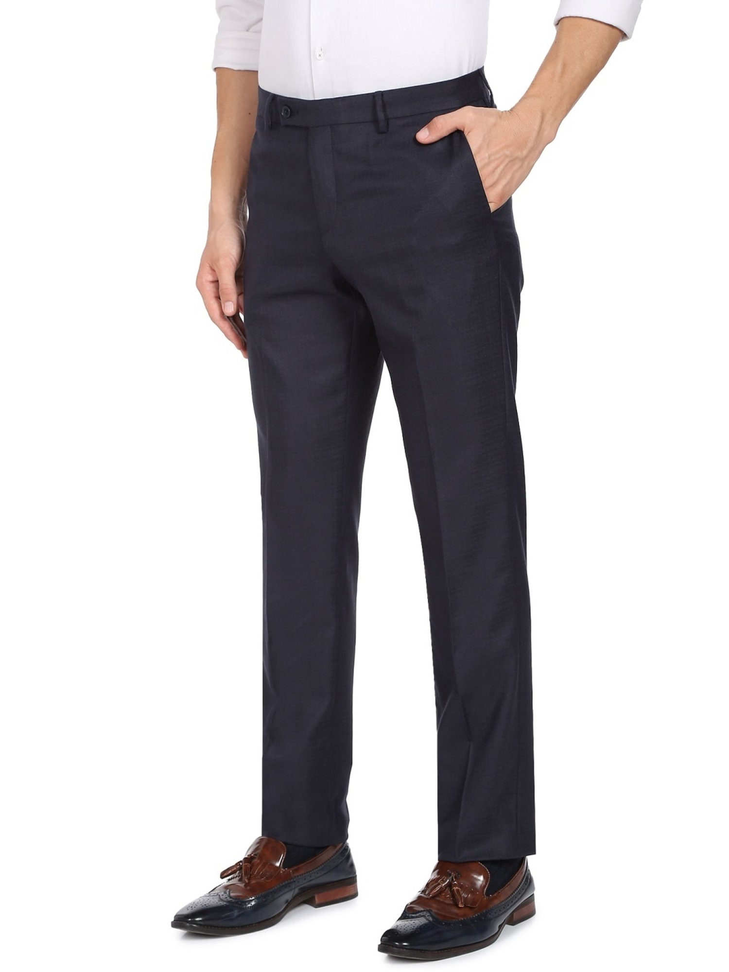 Arrow Navy Regular Fit Checks Trousers