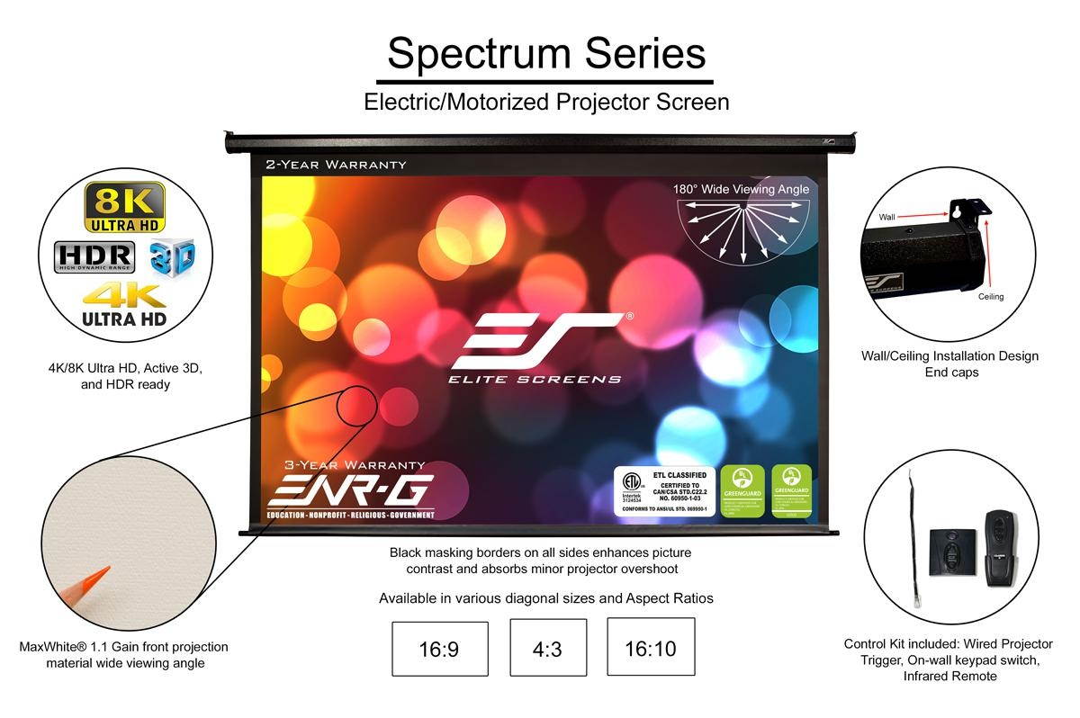 Elite Screens Spectrum ELECTRIC180V Electric Projection Screen - 180" - 4:3 - Wall/Ceiling Mount