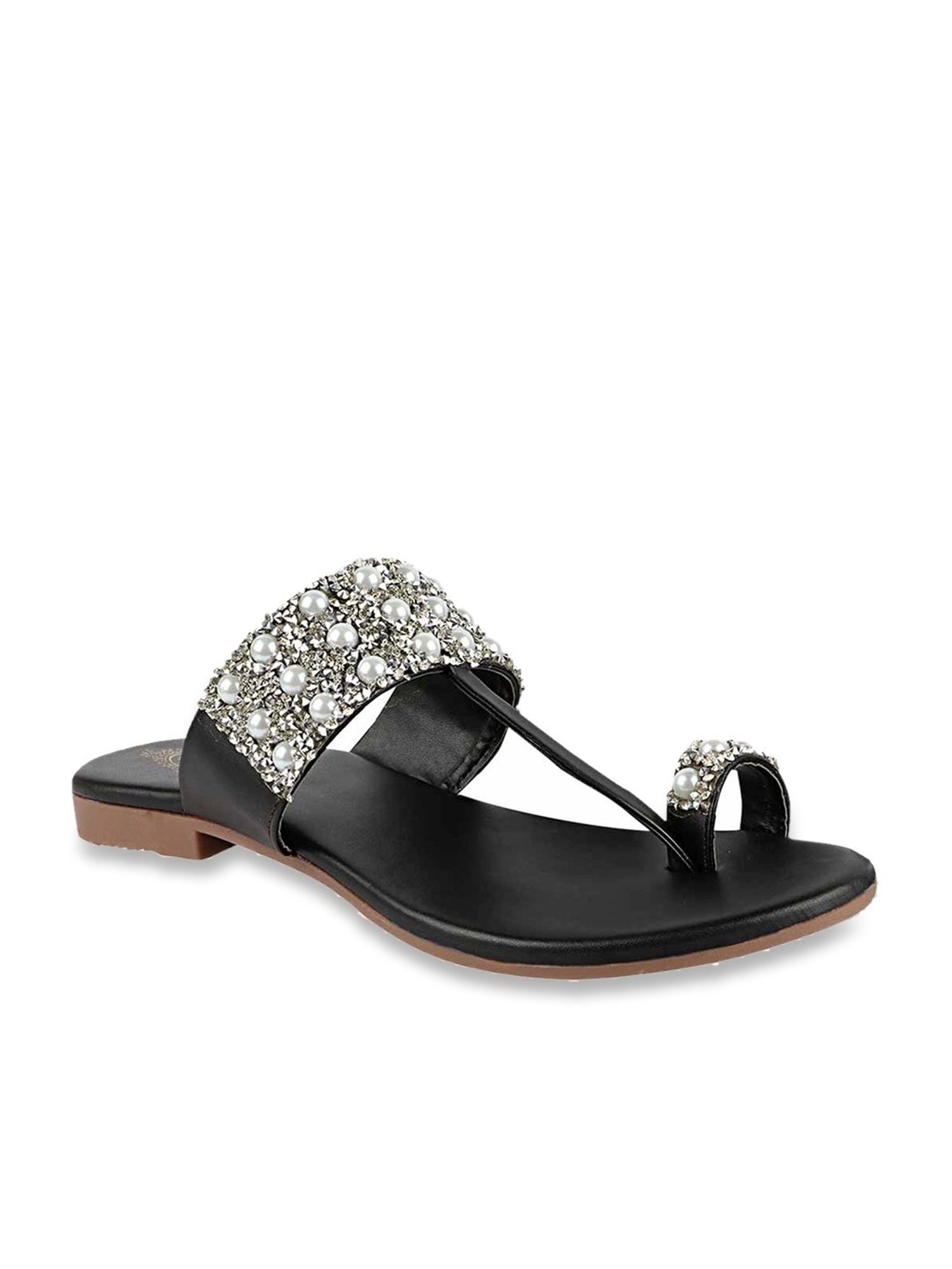 Shoetopia Women's Black Toe Ring Sandals