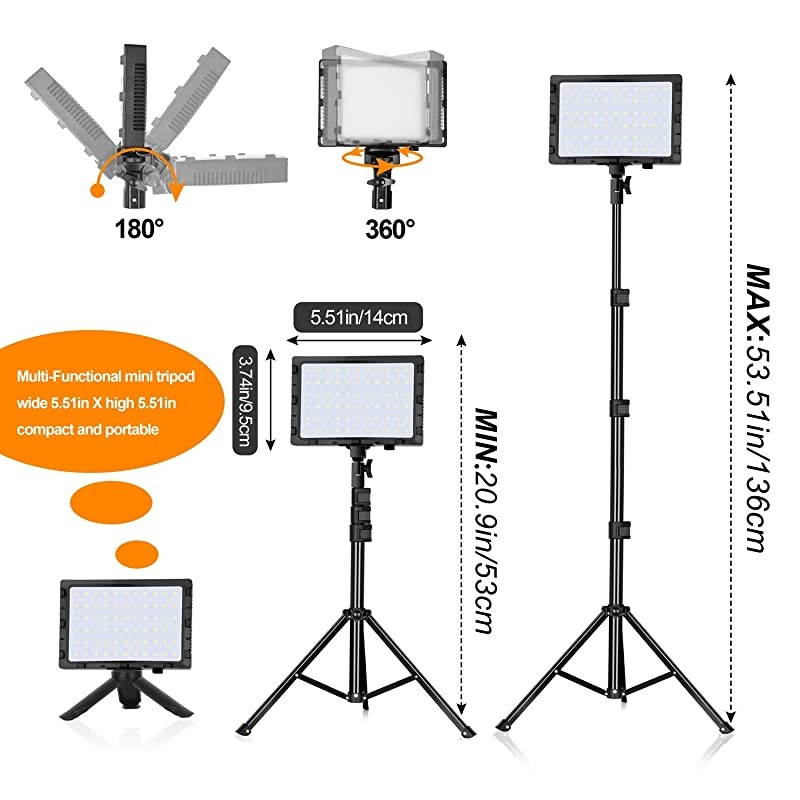 LED Video Light 11 Brightness/4 Color Filters Dimmable Photography Continuous Table Top Lighting, Adjustable Tripod Stand, USB Portable Fill Light for Photo Studio Shooting