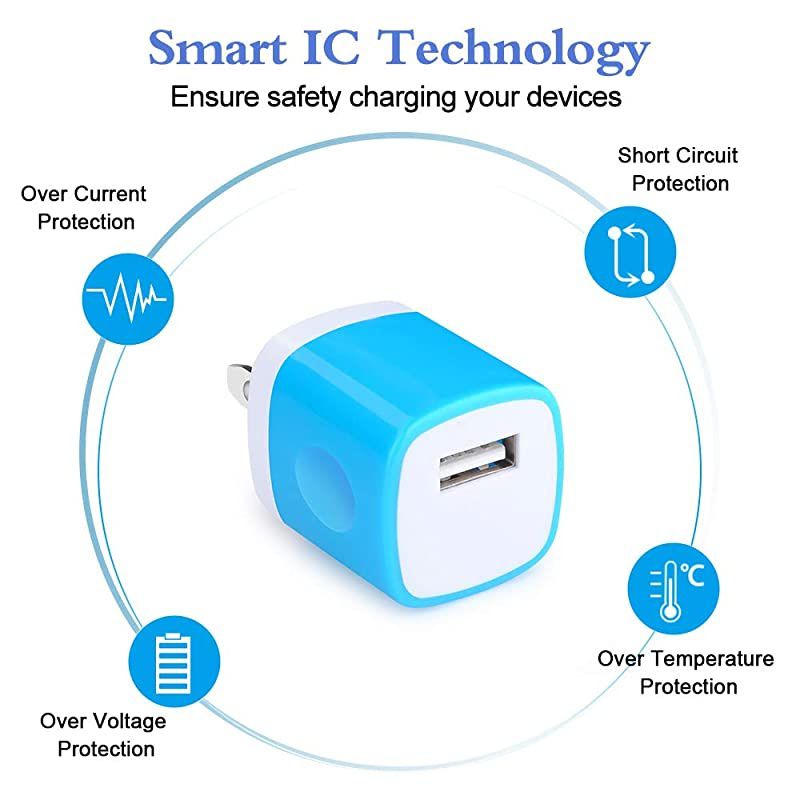 Wall Charger Charger Cube  5Pack 1A5V Single Port USB Wall Charger Plug Brick Charging Block Box Compatible iPhone 12 Pro Max 11 XS X 8 7 Plus iPad Samsung Galaxy S20 S10e S9+ S8 Note20 LG