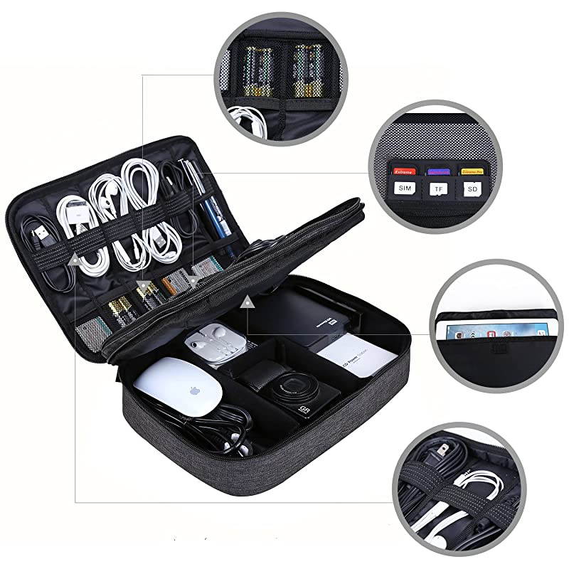 Electronic Organizer Double Layer Travel Cable Organizer Cases Electronics Accessories Storage Bag for 105 inch iPad Pro iPad air Cables Kindle Black